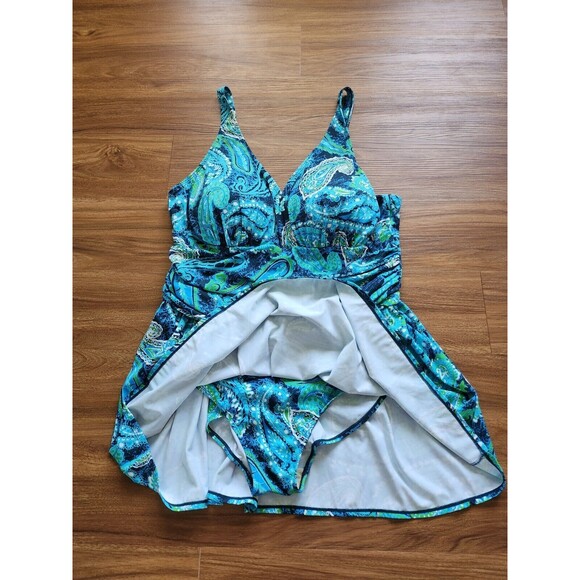 D & CO Beach Swimsuit Plus Size 22W Floral Print One Piece Built In Bra - Picture 1 of 10